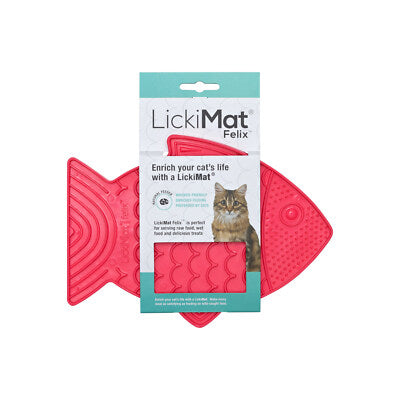 LickiMat Felix Cat Slow Feeder - Anxiety & Boredom Reducer - Pink/Green/Red