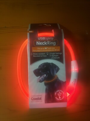 Coastal Pet USB Light-Up Neck Ring, Orange, 16" - LED Dog Collar for Night Safety