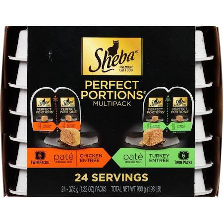 Sheba Perfect Portions Pate Wet Cat Food Poultry Variety Pack, 2.6 oz Twin-Packs (12 Trays, 24 Servings)