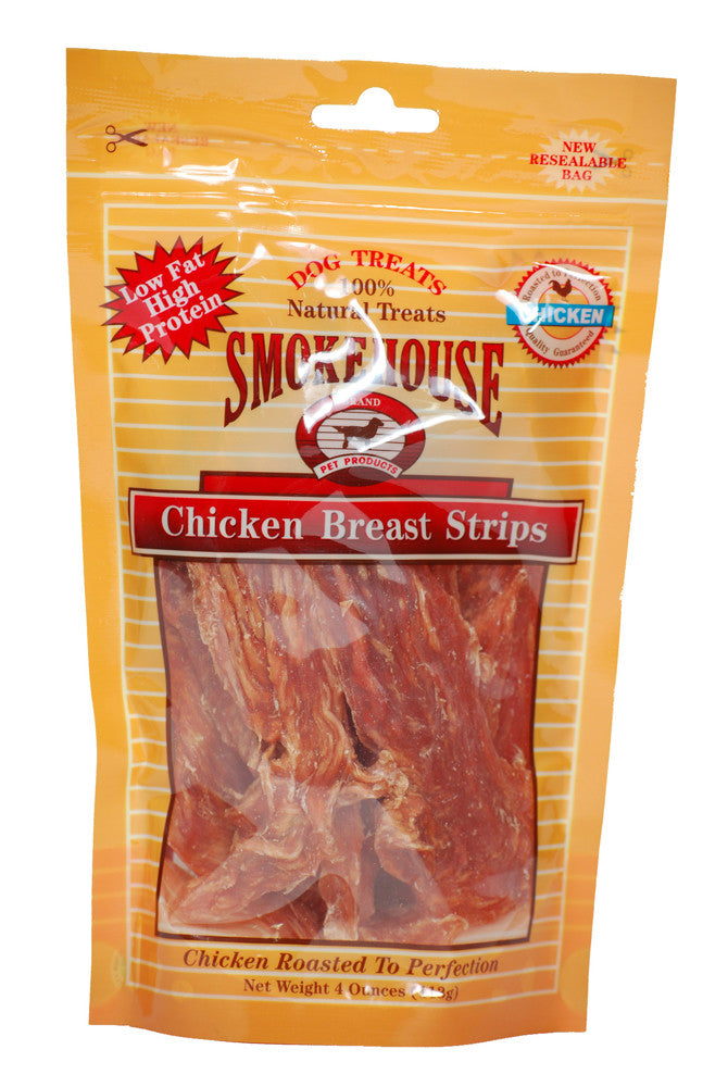 Smokehouse Chicken Breast Strips Dog Treats, 4 oz Resealable Bag, All Natural, High Protein