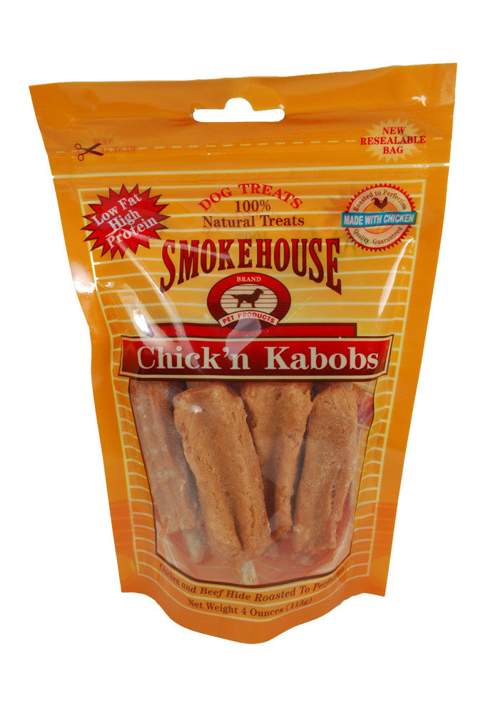 Smokehouse Chick'n N Kabobs Natural Dog Treats, 4 oz Resealable Bag Chicken & Rawhide Kabobs