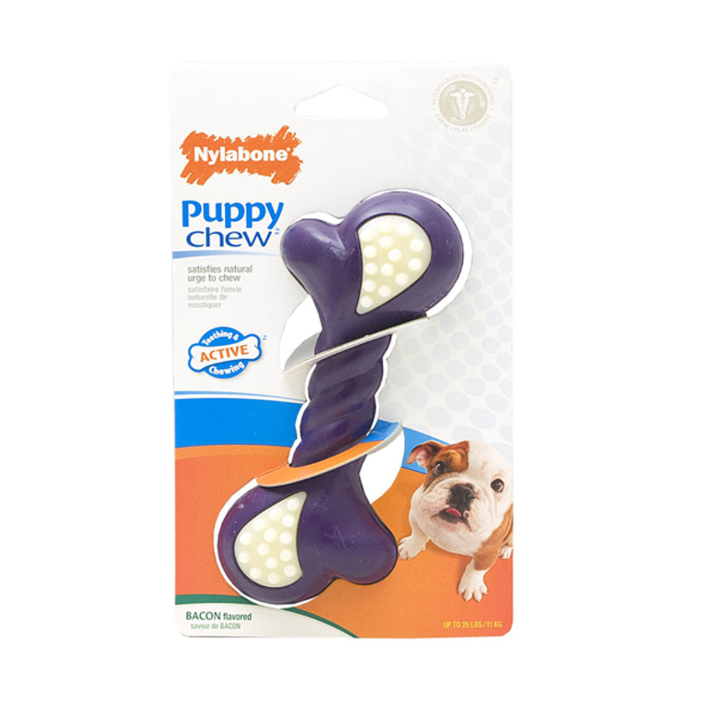 Nylabone Puppy Chew Double Action Bacon Flavor Dog Toy, X...
