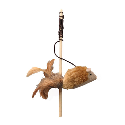 Spot Squeakeeez Mouse Teaser Wand Cat Toy - Assorted Colors/Tan/Brown - 14 inch