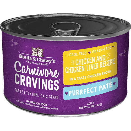 Stella & Chewy's Carnivore Cravings Purrfect Pate Chicken & Chicken Liver Recipe Wet Cat Food, 5.2 oz.