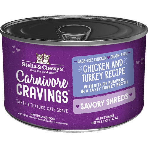 Stella & Chewy's Carnivore Cravings Shreds Chicken & Turkey Wet Cat Food, 5.2 oz