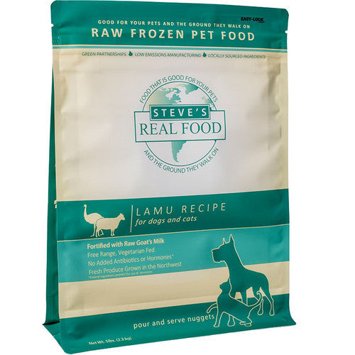 Steve's Real Food Lamu Nuggets - Raw Frozen Dog & Cat Food, 5 lb Bag (Lamb & Emu)