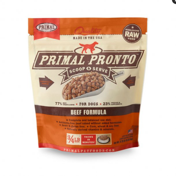 Primal Pronto Frozen Raw Scoop & Serve Beef Formula Dog Food 0.75 Lbs