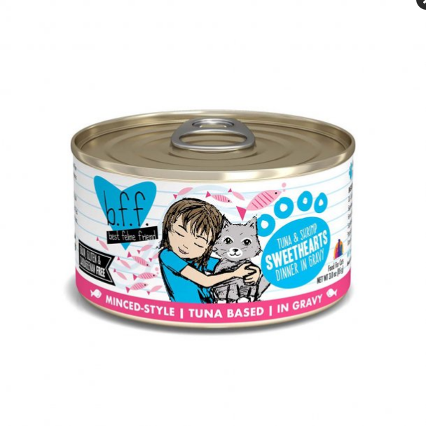 Weruva Best Feline Friend Original Sweethearts Minced Style Tuna & Shrimp Dinner in Gravy Cat Food 3 Oz