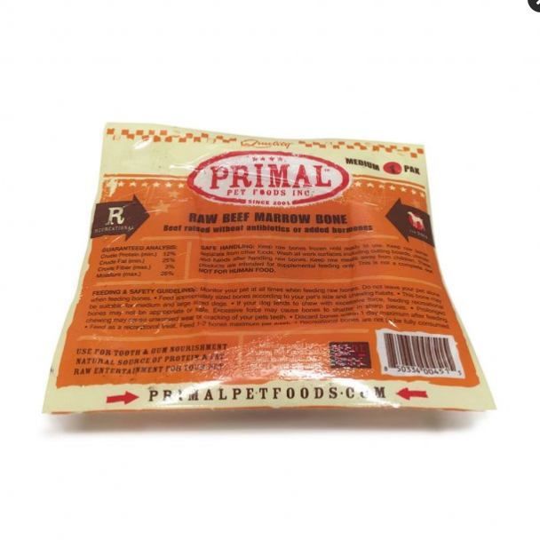Primal Raw Recreational Beef Marrow Dog Bones Medium