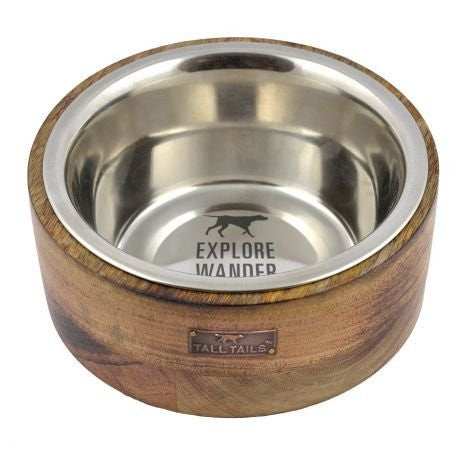 Tall Tails Dog Bowl - Stainless Steel & Wood - 6 Cup Capacity