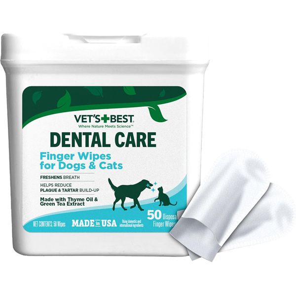 Vet's Best Dental Care Finger Wipes for Dogs & Cats - 50 Count