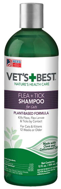 Vet's Best Flea and Tick Shampoo for Cats - Natural Flea Treatment, 12 oz