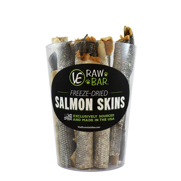 Vital Essentials Freeze-Dried Raw Bar Salmon Skin Dog Treats - Single Ingredient, Healthy Snack