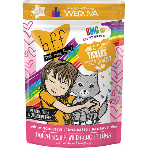 Weruva BFF OMG Tuna & Turkey Tickles in Gravy Wet Cat Food Pouches, 3 oz