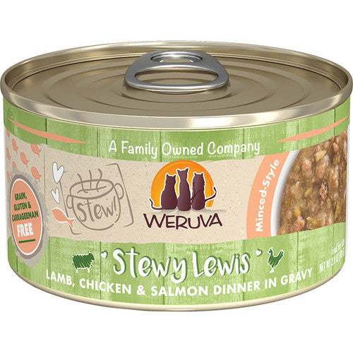 Weruva Cat Stew Stewy Lewis Lamb, Chicken & Salmon Dinner in Gravy Wet Cat Food - 2.8 oz Can