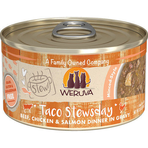 Weruva Cat Stew Taco Stewsday - Beef, Chicken & Salmon Dinner in Gravy - 2.8 oz Can