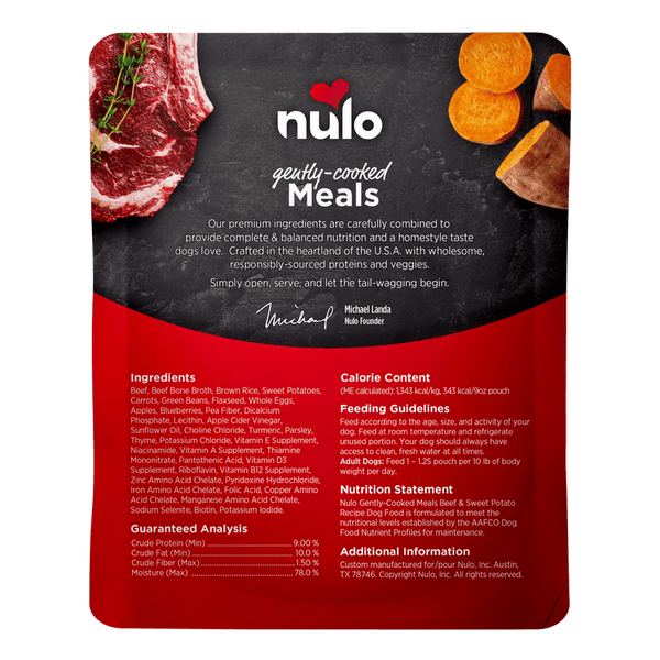 Nulo Gently Cooked Meals Beef & Sweet Potato Recipe Wet Dog Food - 9 oz Pouch