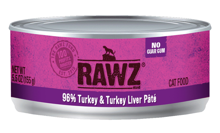 Rawz 96% Turkey & Turkey Liver Pate Wet Cat Food, 5.5 oz
