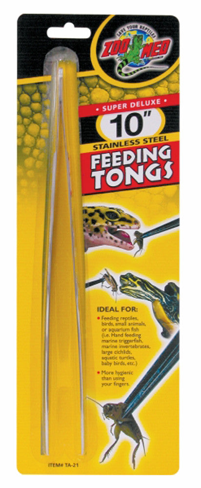 Zoo Med 10" Stainless Steel Feeding Tongs - Reptile, Bird, Fish Feeding Tool