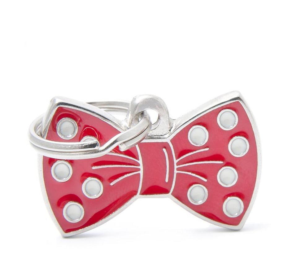 MyFamily Red Bow Tie Pet ID Tag - Customizable Engraved Name Tag for Dogs and Cats