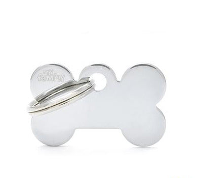 MyFamily Basic Small Bone Pet ID Tag - Chrome Plated Brass - Engravable