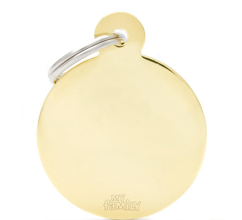 MyFamily Basic Big Round Brass Pet ID Tag - Gold-Plated, Large Circle Dog Tag