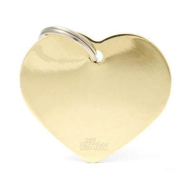 My Family Basic Big Heart ID Tag - Gold Plated Brass Pet Tag (Engravable)