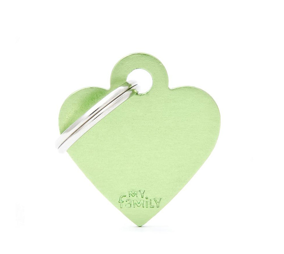 My Family Basic Small Heart Aluminum Pet ID Tag - Green