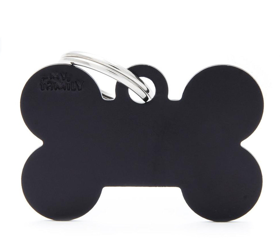 MyFamily Basic Big Bone Pet ID Tag, Black Aluminum, Engravable