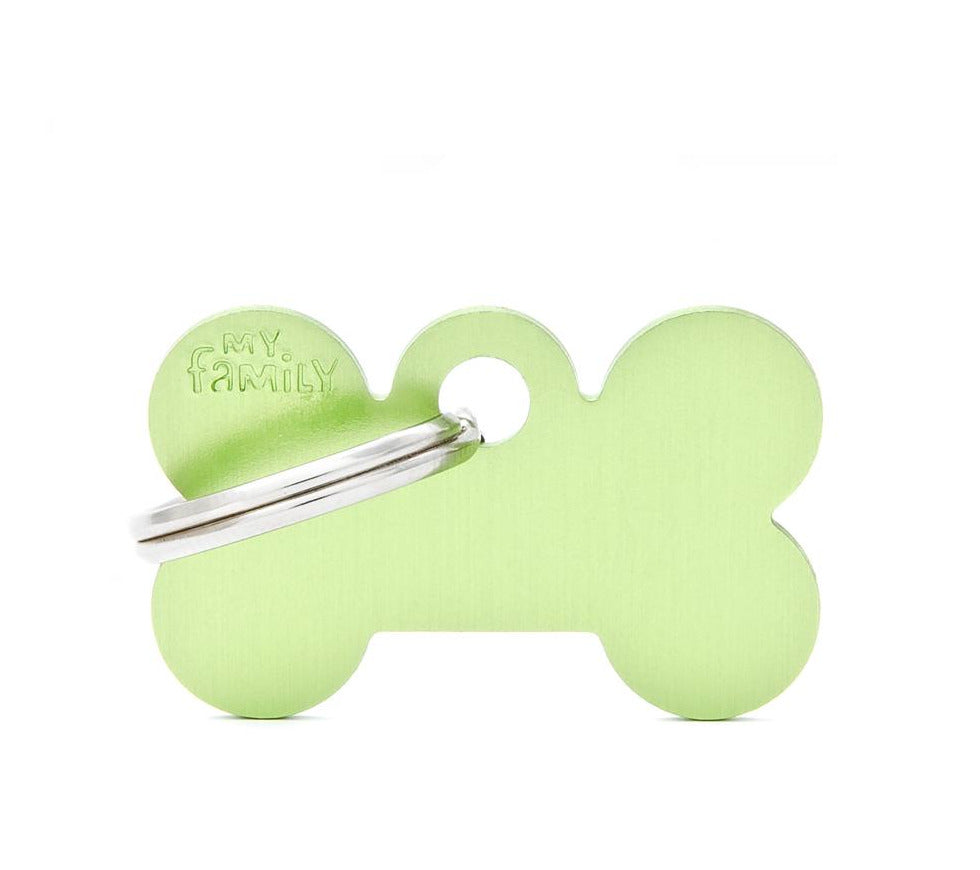 My Family Basic Small Bone Aluminum Pet ID Tag - Green