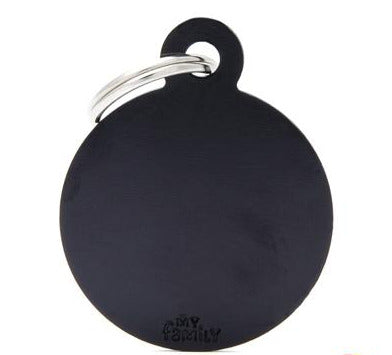 MyFamily Basic Big Aluminum Black Circle Pet ID Tag - Large, Customizable