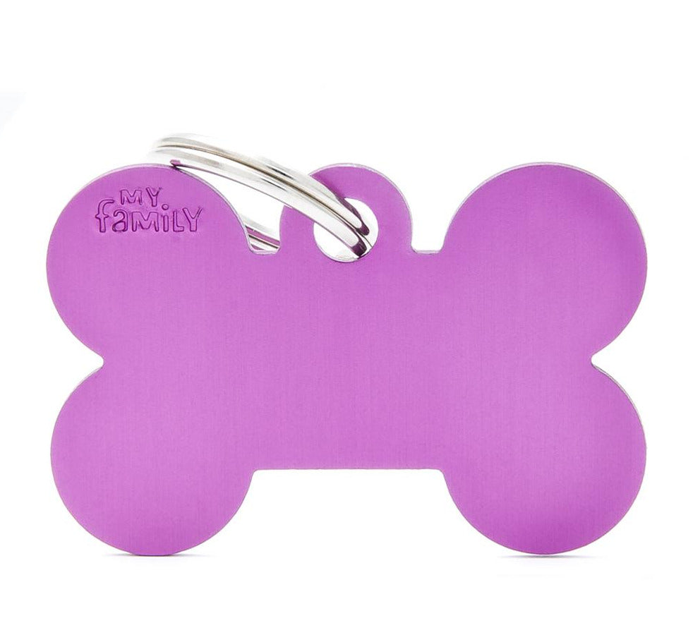 My Family Basic XL Aluminum Purple Bone Pet ID Tag