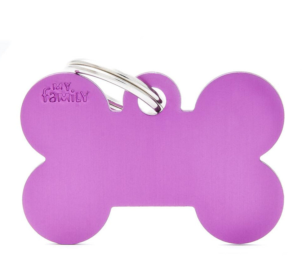 My Family Basic Bone Large Purple Dog Tag - Free Engraving, Anodized Aluminum Pet ID Tag
