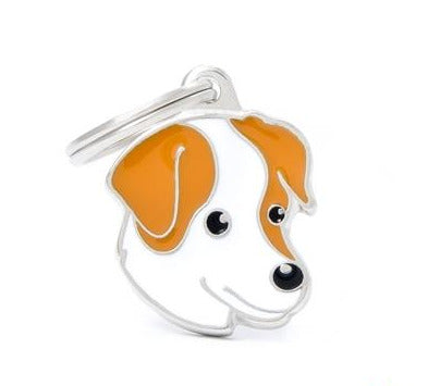 My Family Friends Jack Russell Dog ID Tag - White & Brown, Personalizable Pet Tag