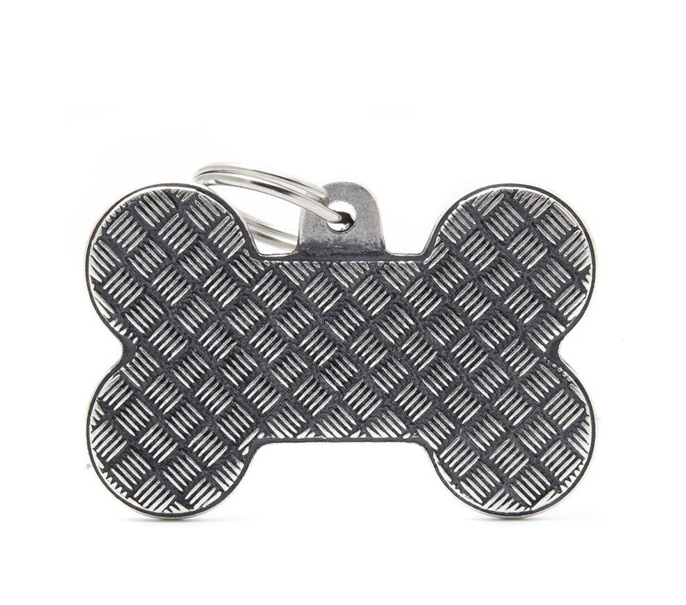 My Family Bronx XL Bone Platform Pet ID Tag - Antique Silver