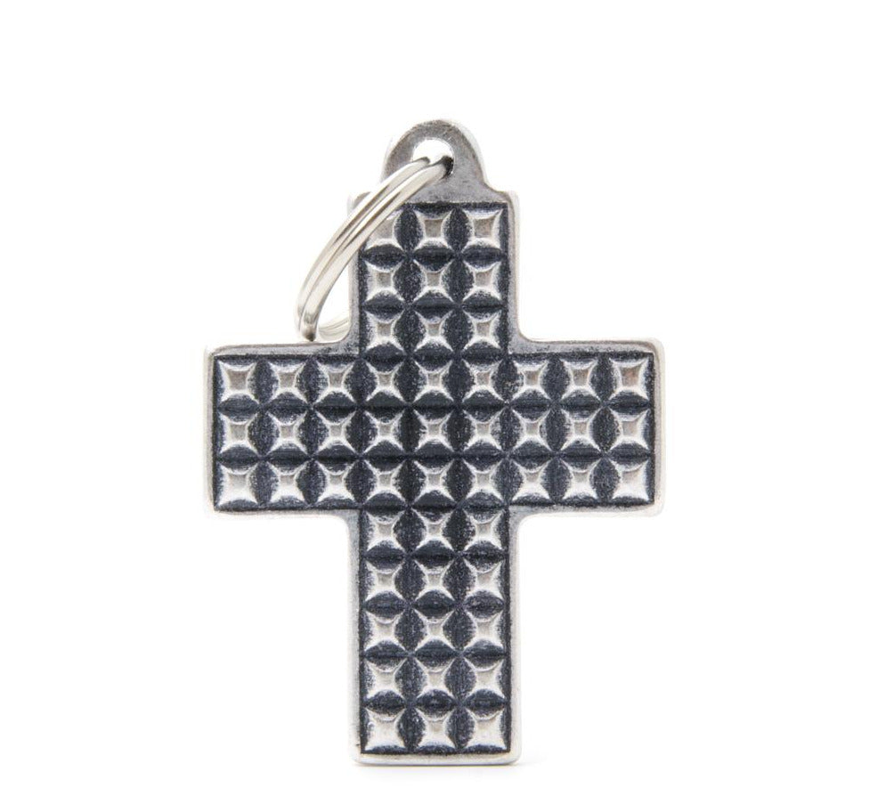 MyFamily Bronx Bone Studs Pet ID Tag - Big, Antique Silver, Customizable