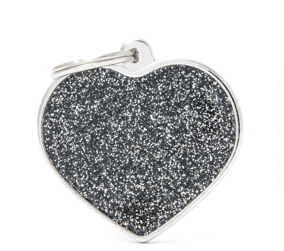 MyFamily Shine Big Heart Glitter Pet ID Tag - Black