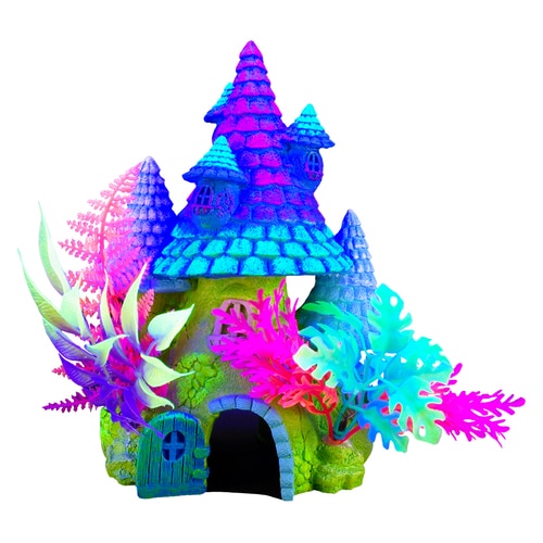Marina iGlo Fantasy House Aquarium Ornament, 8-Inch Fish Hideout - Glows Under Blue LED