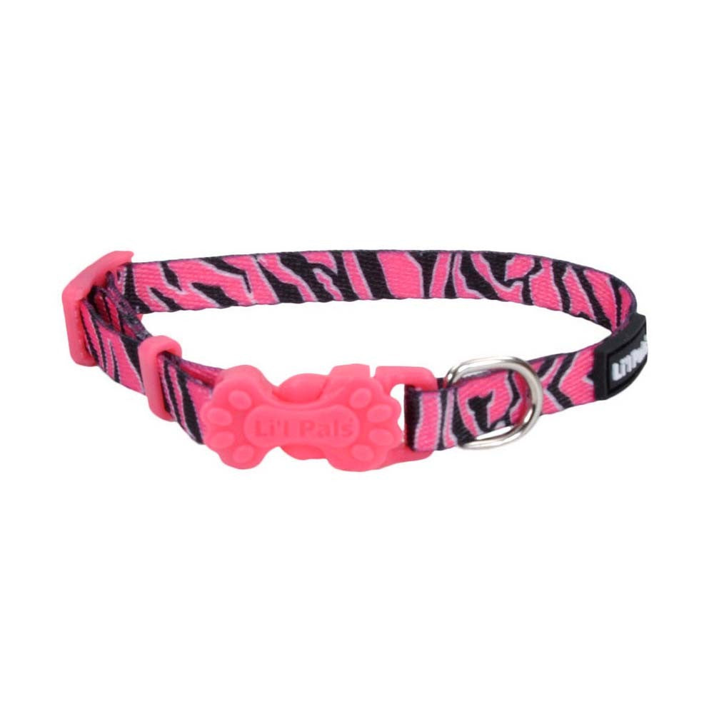Lil Pals Adjustable Dog Collar - 5/16" x 8-12" - Pink Zebra or Patterned Design - Small Breed Puppy Collar