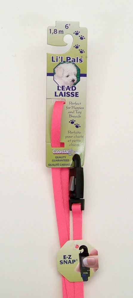 Li'l Pals Dog Leash - Neon Pink - 3/8 inch x 6 ft - E-Z Snap - Puppy/Small Dog Leash