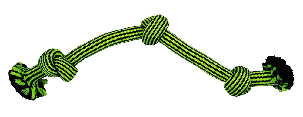 Jolly Pets Knot-N-Chew 3 Knot Dog Toy - Small/Medium, Green/Black Rope Toy