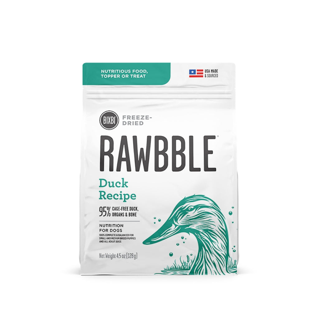 Bixbi Rawbble Freeze-Dried Duck Dog Food, 4.5 oz - Grain-Free Raw Diet, Meal Topper