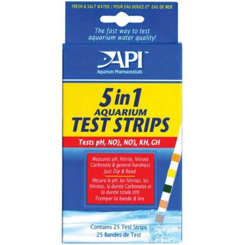 API 5 in 1 Aquarium Test Strips - 25 Count - Freshwater & Saltwater Aquarium Testing Kit