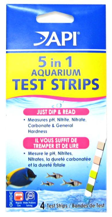 API 5-in-1 Aquarium Test Strips - 4 Count - Freshwater & Saltwater, pH, Nitrite, Nitrate, KH, GH