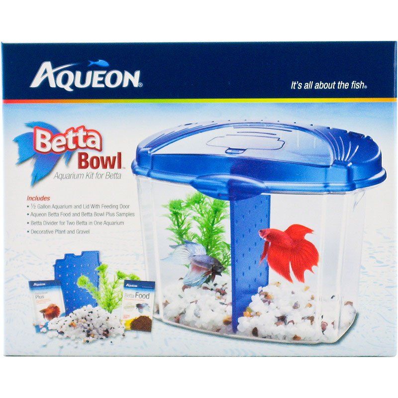 Aqueon Betta Bowl Half Gallon Aquarium Starter Kit, Blue