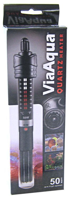 Via Aqua 50W Quartz Glass Submersible Aquarium Heater with Thermostat (Up to 13 Gal)