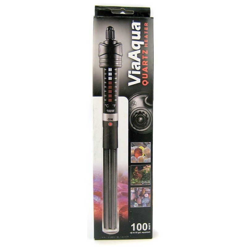 Via Aqua Quartz Heater - 100 Watts (Up to 25 Gallon Tank) Submersible Aquarium Heater