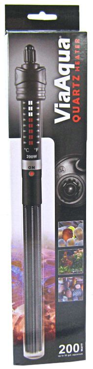 Via Aqua 200W Quartz Glass Submersible Aquarium Heater with Thermostat, 50 Gallon Tank