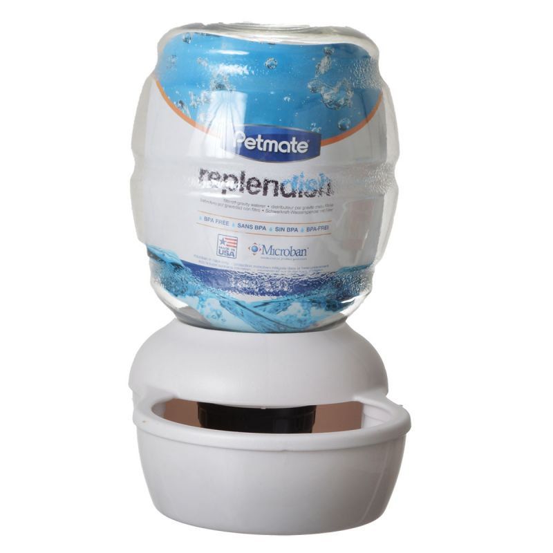 Petmate Replendish Waterer 1 Gal Pearl White - Microban Protection, Dog & Cat Water Dispenser