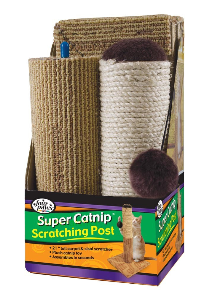 Four Paws Super Catnip Cat Scratcher, 21" Sisal & Carpet Scratching Post